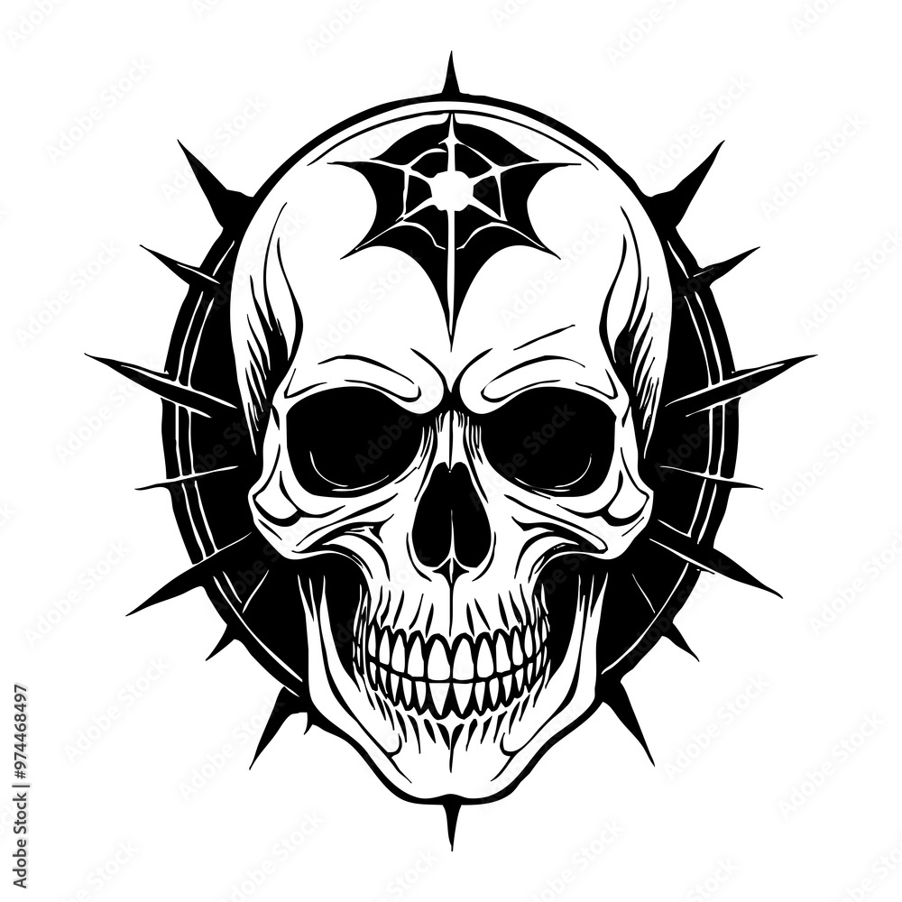 Fototapeta premium Halloween. Black and white drawing. Logo design for use in graphics. Skull