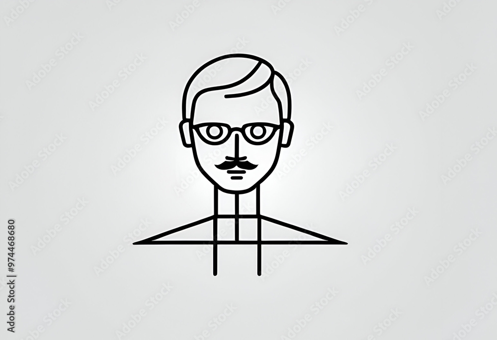 Obraz premium Line art illustration of a man with glasses and a mustache featuring minimalist style