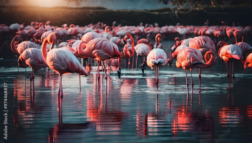 Naklejka premium A view of some Flamingos in the water