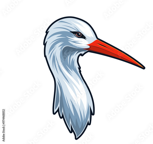 Ai generated stork bird mascot, generative ai cartoon crane head with long red beak and white feathers. Isolated striking symbol of grace and birth, exuding a friendly and approachable demeanor