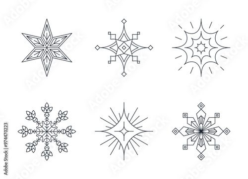 Boho Star Icon Set - Different style of stars, simple outline design, constellations, galaxies, rating, celebrities icon