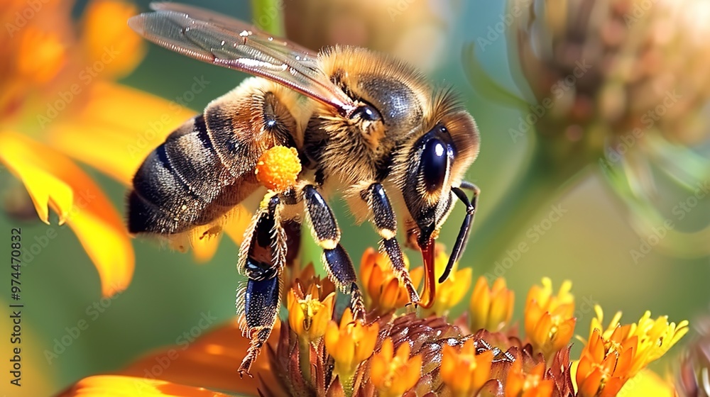 Fototapeta premium Honeybee collecing nectar wallpaper