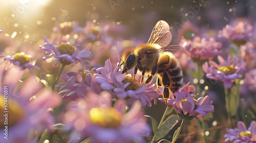 Honeybee collecing nectar wallpaper photo