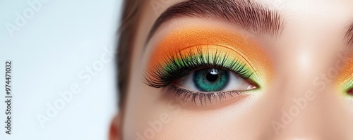 Model with a neonthemed Halloween makeup look, using products from a bright cosmetic set, Neon Halloween Glam, highlighting the vibrant and bold style photo