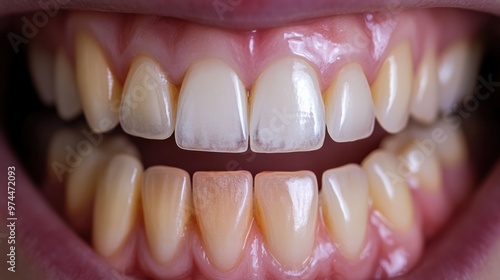 A before-and-after image of teeth whitening results, focusing on the transformation