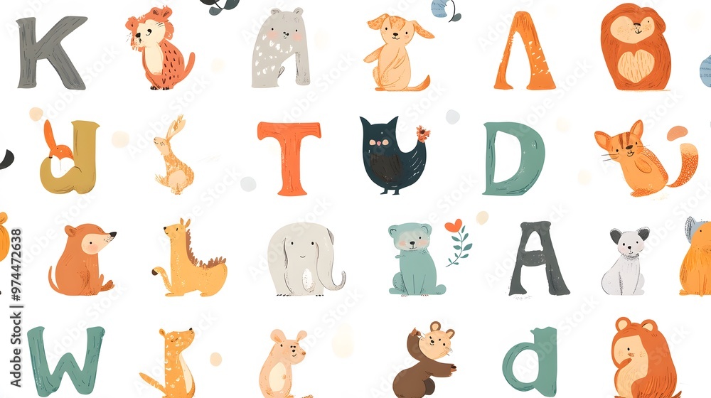 Illustrated Alphabet Letters With Corresponding Animal Characters Illustrated Alphabet Letters With Corresponding Animal Characters