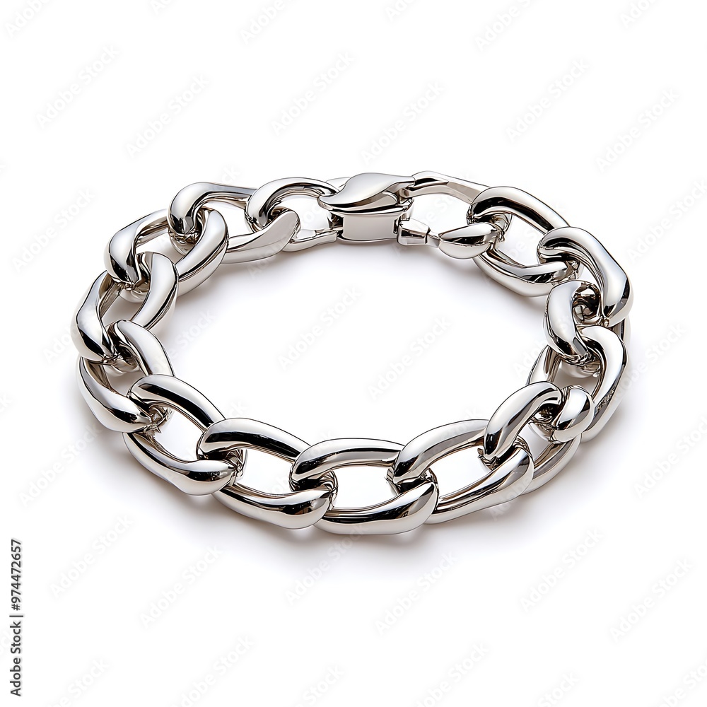 Obraz premium A sleek silver curb chain bracelet makes a bold fashion statement, combining elegance with modern style.