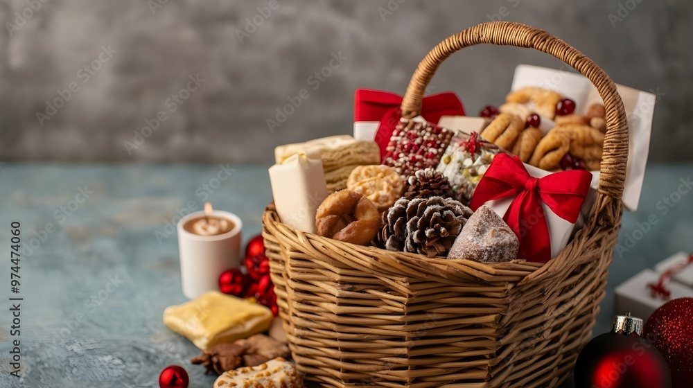 Christmas Gift Basket with Treats and Ornaments Christmas Gift Basket with Treats and Ornaments