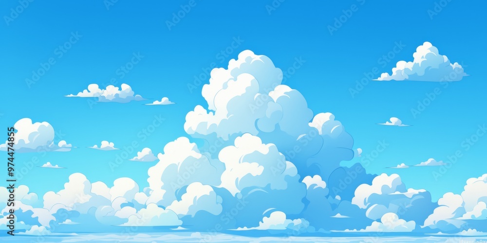 Fototapeta premium Simple Cartoon Sky with Clouds in Vector Art Style