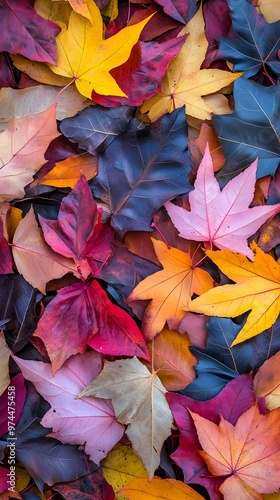 A pile of colorful autumn leaves spread out on the ground, symbolizing change and beauty in nature. This scene would make a stylish wallpaper