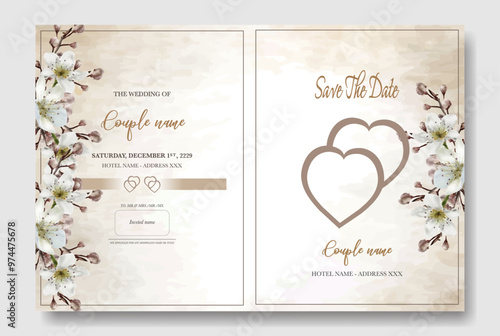 WEDDING INVITATION FRAME WITH FLOWER DECORATIONS WITH FRESH LEAVES