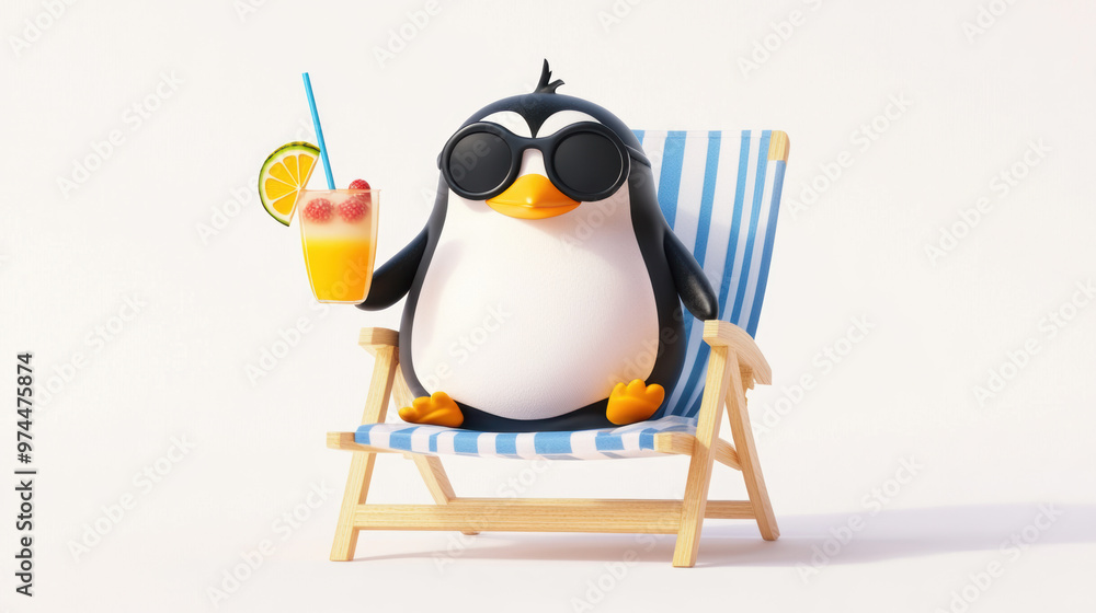Obraz premium Penguin Beach Chair Drink.
