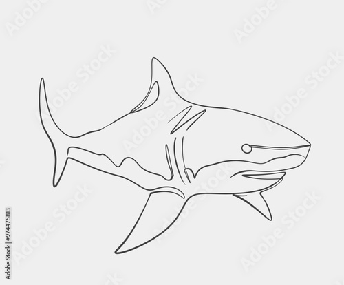 Minimalist Line Art of Great White SharkOne-line drawing of a great white shark, capturing its fierce and streamlined form in a minimalist, abstract art style.
