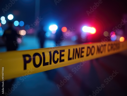 Police Line at Night Crime Scene