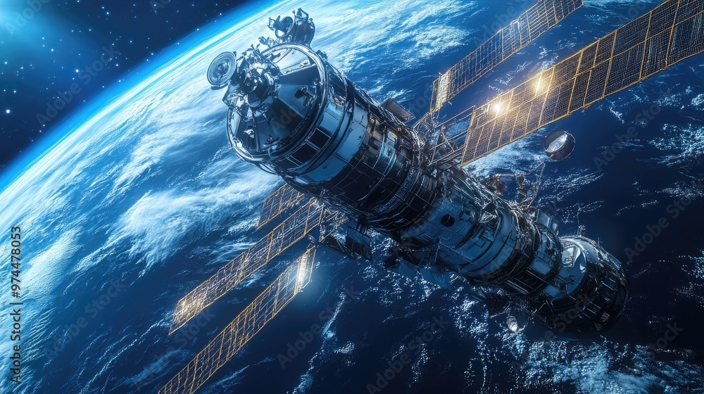 A futuristic space station orbiting Earth, showcasing cutting-edge technology in space exploration. A futuristic space station orbiting Earth, showcasing cutting-edge technology in space exploration.