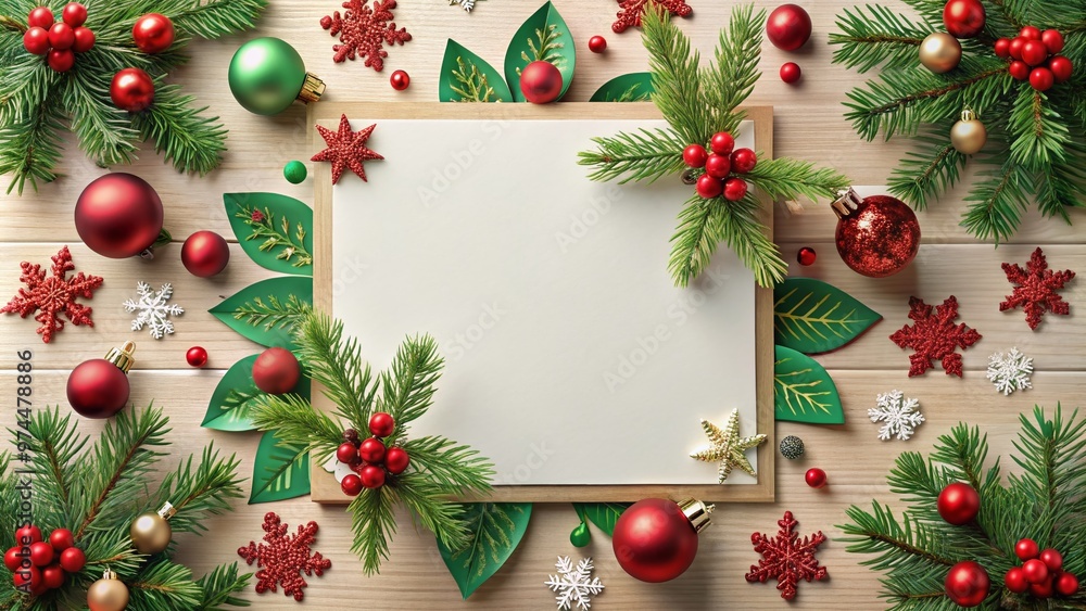 A festive holiday season frame surrounds a blank, snowflake-border Christmas letter template with red and green decorations, ideal for family holiday greetings. A festive holiday season frame surrounds a blank, snowflake-border Christmas letter template with red and green decorations, ideal for family holiday greetings.