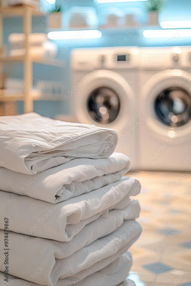 white towels on the background of the washing machine. Selective focus white towels on the background of the washing machine. Selective focus