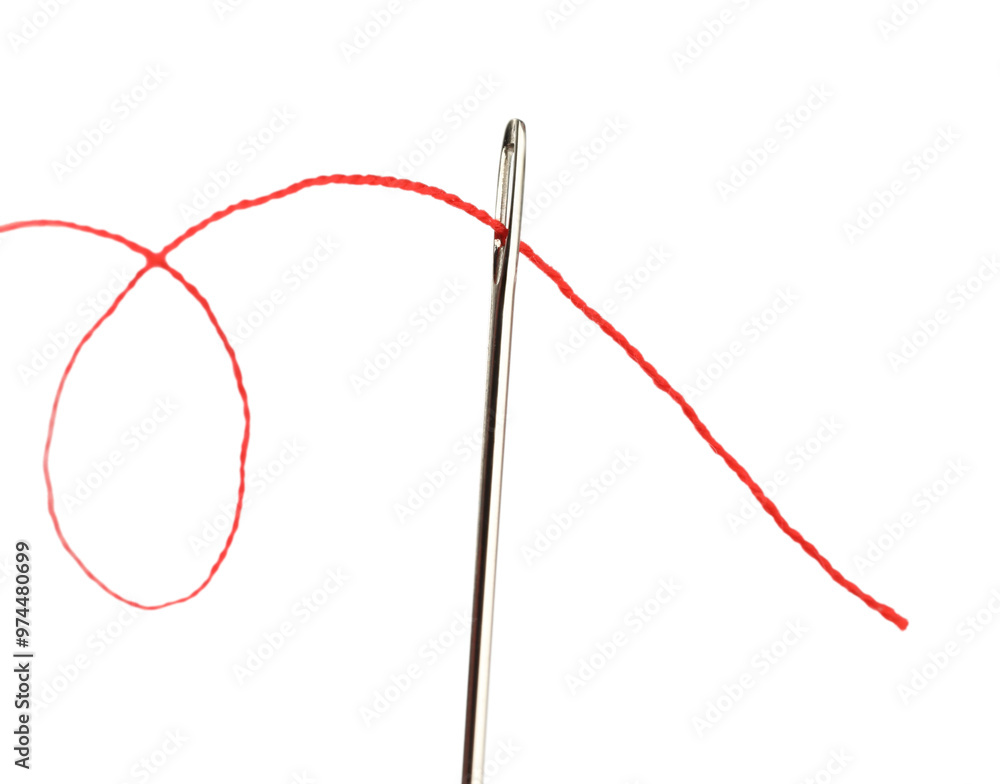 Sewing needle with red thread isolated on white Sewing needle with red thread isolated on white