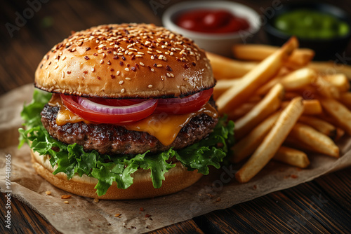 hamburger with french fries