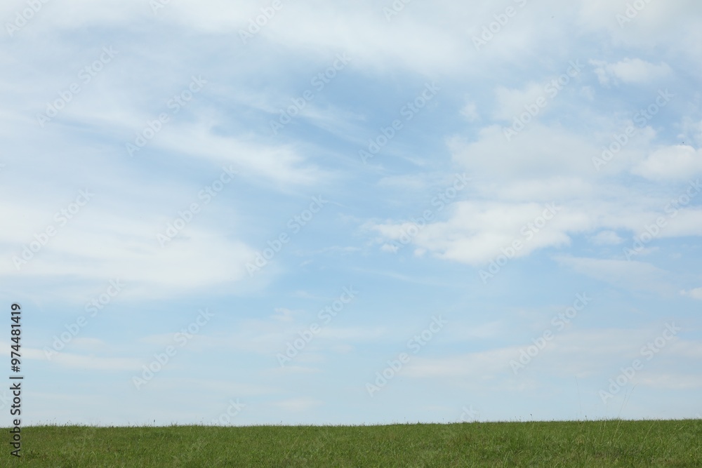 Picturesque view of field and sky with fluffy clouds Picturesque view of field and sky with fluffy clouds