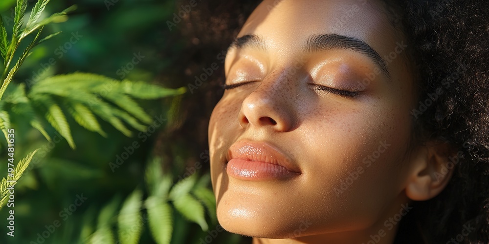 Serene woman with closed eyes in nature Serene woman with closed eyes in nature