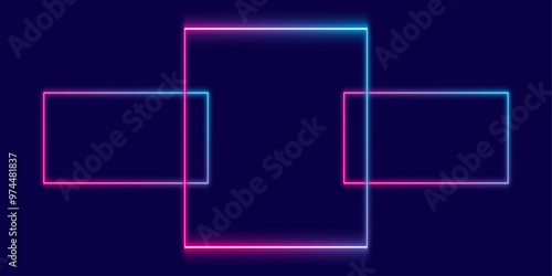 neon rectangle . set of three square neons vector. blue and violet. element for illustration design. isolated on dark blue violet  background
