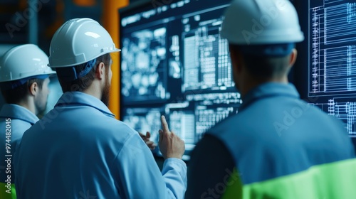 A close-up of robotic arms working in a modern factory, illuminated with vibrant pink and blue lighting, showcasing automation technology in action, Business idea concept. photo