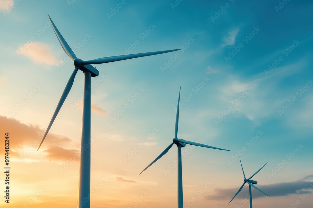 Fototapeta premium Renewable energy wind turbine with Simulation of wind turbine under extreme weather conditions, performance testing, renewable energy durability, virtual environment, green technology resilience,