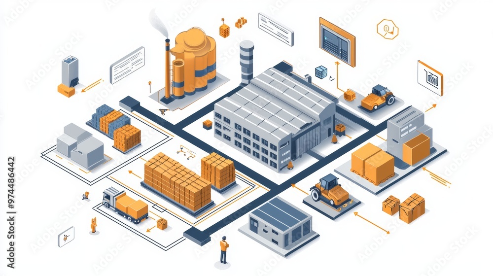 Obraz premium Isometric Illustration of Factory Production and Logistic Supply Chain