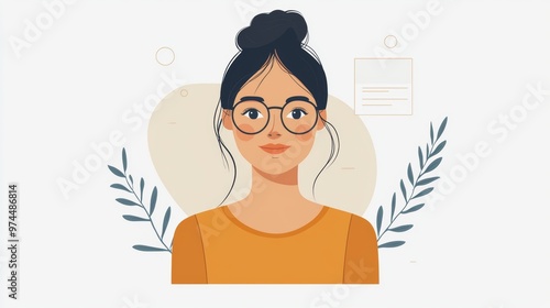 Smiling Woman with Glasses and Bun Hairstyle