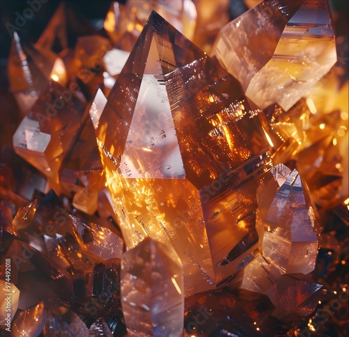 Macro Close-up of Intense Orange and Yellow Crystal Structure