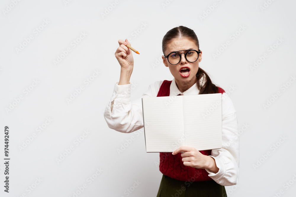 student, education, teaching, learning, classroom, notebook, girl, glasses, serious expression, creativity, inspiration, enthusiasm, knowledge, focus, attention, school concept, mock up, blank page, student, education, teaching, learning, classroom, notebook, girl, glasses, serious expression, creativity, inspiration, enthusiasm, knowledge, focus, attention, school concept, mock up, blank page,