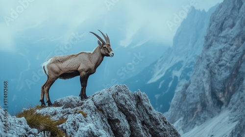 Alpine ibex sunrise in Julian Alps photo