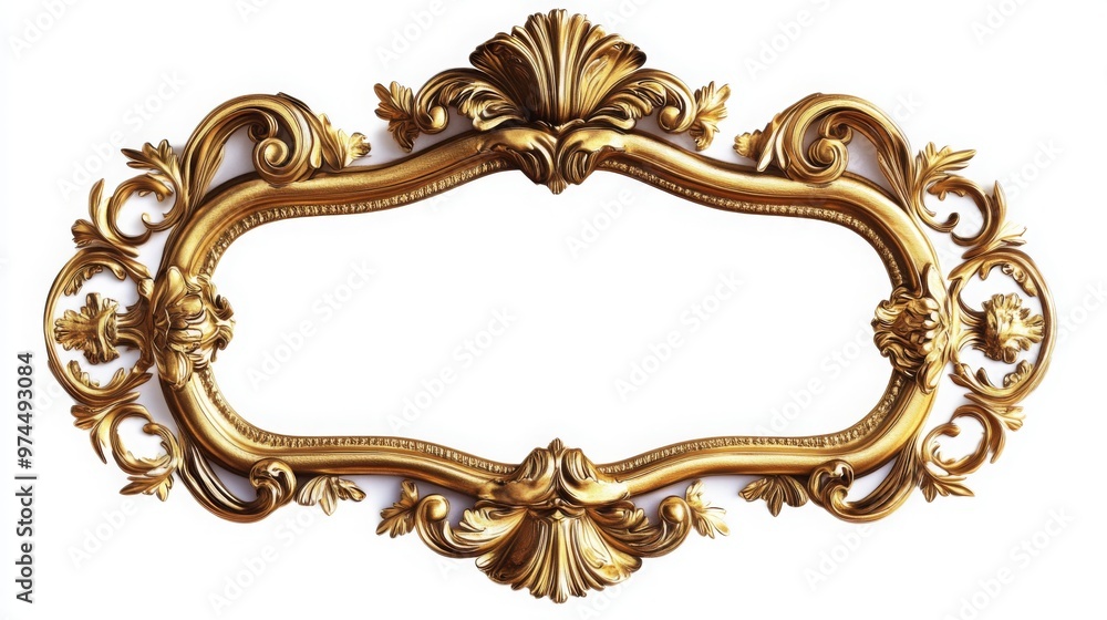 A detailed golden baroque frame with elaborate floral and scroll motifs, set against a white background.
