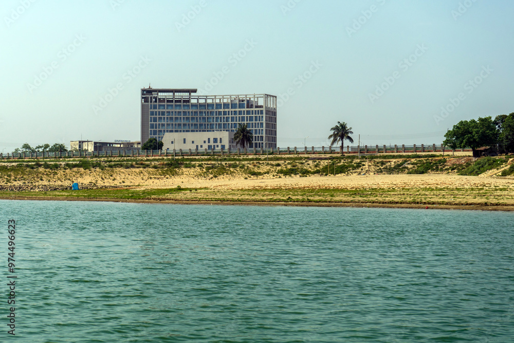 Building Silicon Tower Hi-Tech Park view from the Padma Ganga river, Rajshahi, Bangladesh.
