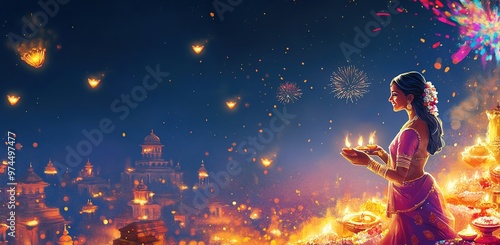 Happy Diwali. graphic of Diya lantern. Indian festival of lights.