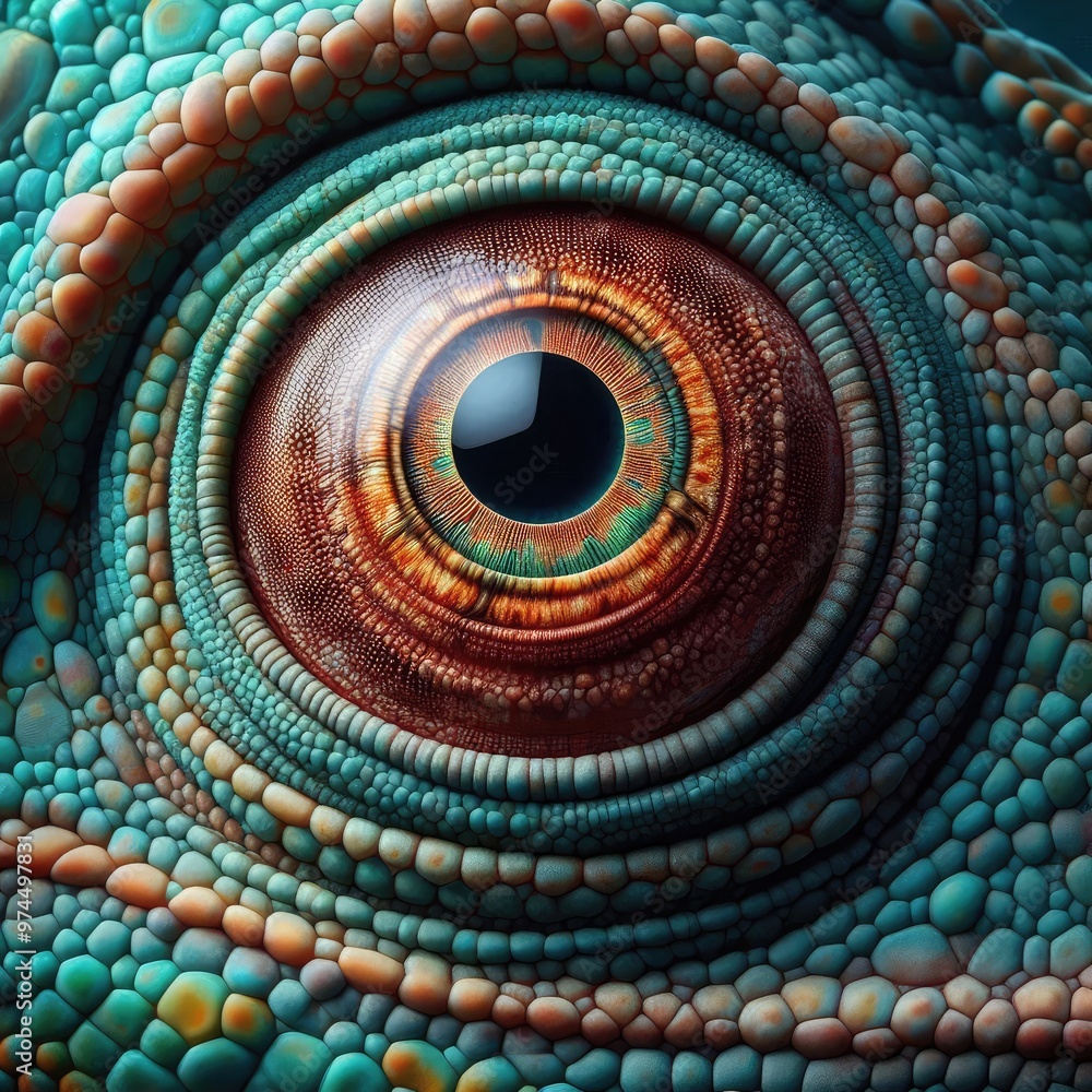 Obraz premium chameleoneye close-up, macro photo, . 3d render