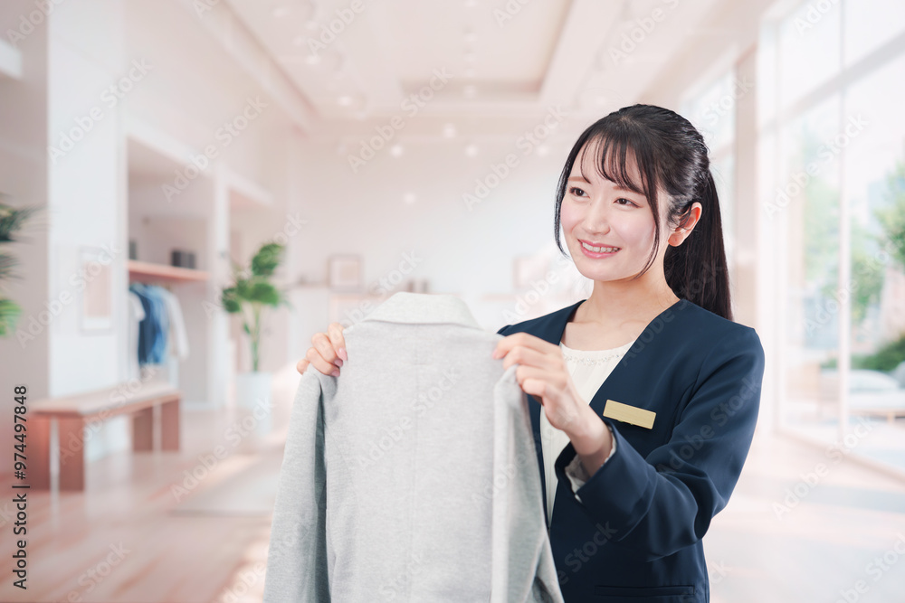 衣料品店で働く若い女性 衣料品店で働く若い女性