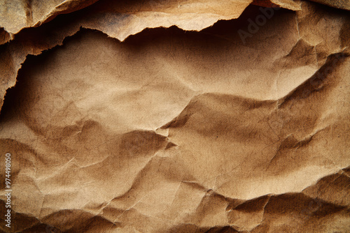 Close-up of textured, wrinkled brown paper, perfect for backgrounds, design elements, and artistic projects. High-resolution .