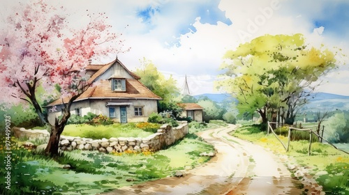 pastel water color house