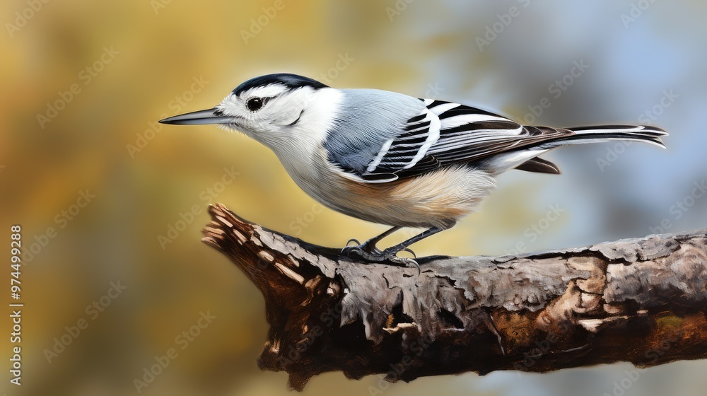 perched white breasted nuthatch