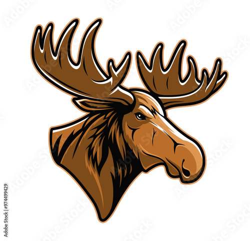 Ai generated elk or moose mascot. Isolated majestic and powerful animal head, represents strength and power. Elk with large antlers profile view, symbolizing resilience, and the spirit wild of nature