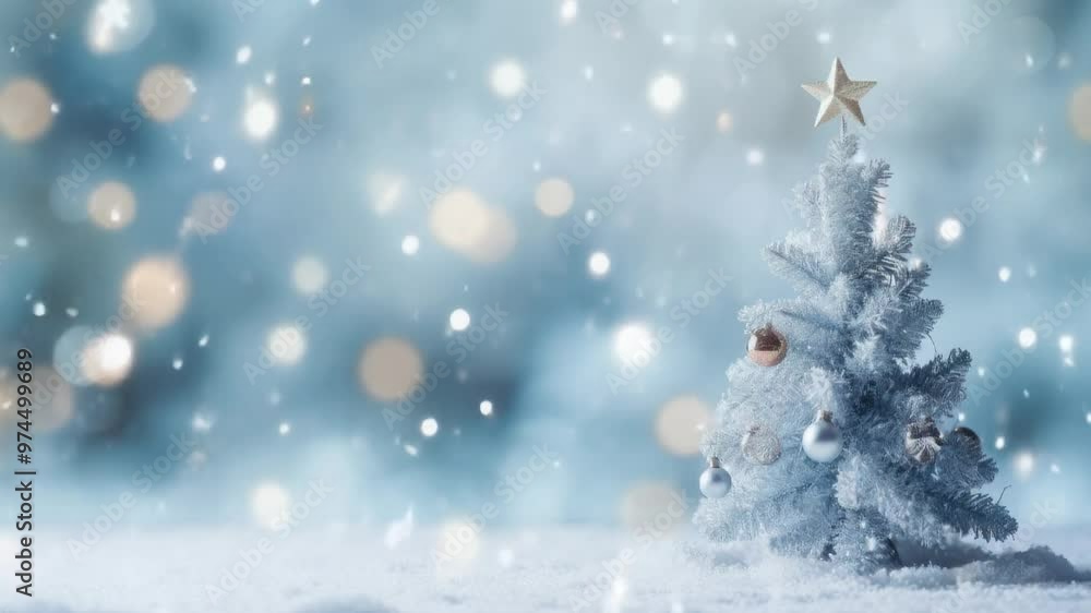 Christmas Tree in Snowy Bokeh Background Christmas Tree in Snowy Bokeh Background