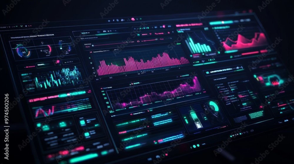 Futuristic Digital Interface with Data Analysis and Charts Futuristic Digital Interface with Data Analysis and Charts
