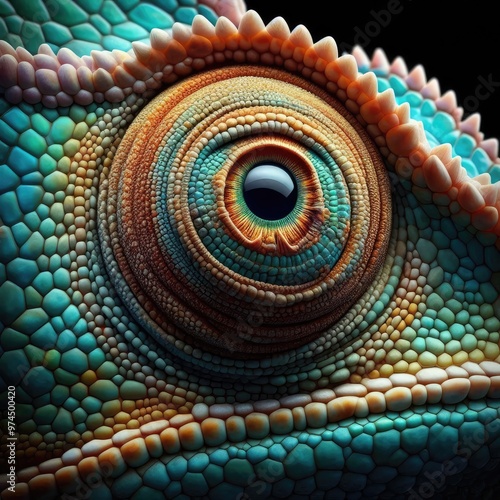 chameleoneye close-up, macro photo, . 3d render photo