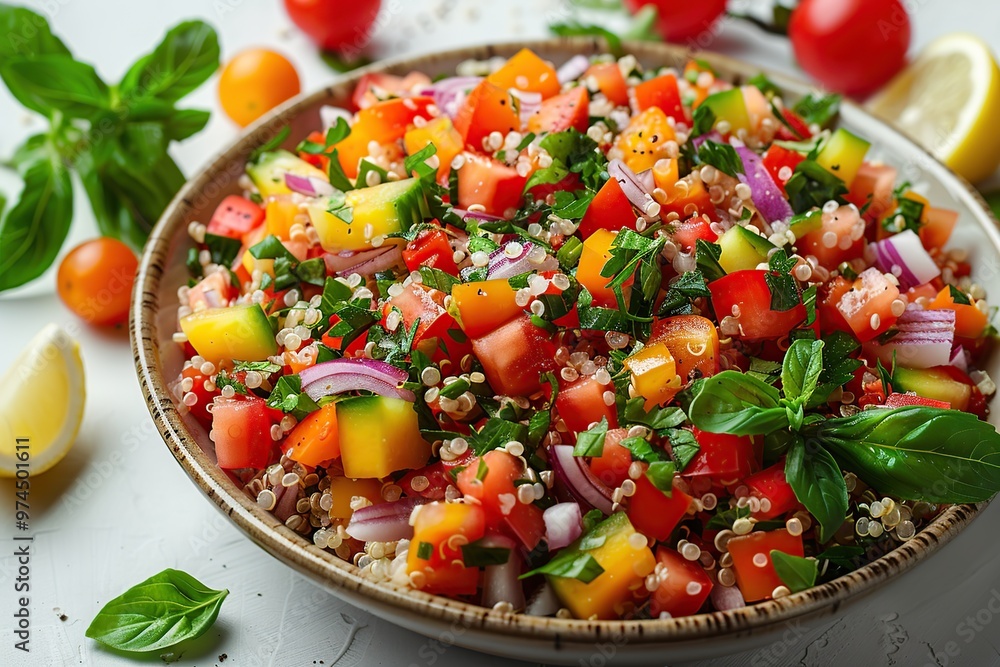 Quinoa Salad with Tomatoes, Peppers, and Basil Quinoa Salad with Tomatoes, Peppers, and Basil