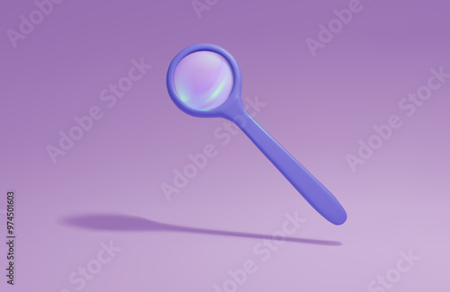 3d magnifier. Magnifying glass with optical glare on a pink isolated background. Vector illustration of EPS 10.