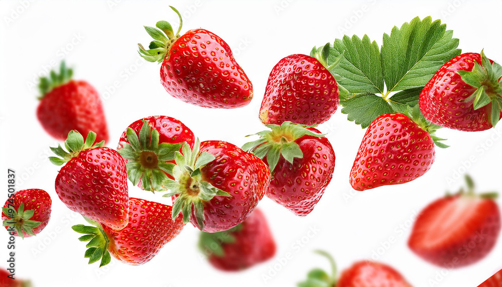 Falling strawberry isolated on white background selective focus Falling strawberry isolated on white background selective focus