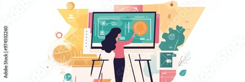  Flat Vector Illustration of a Woman Creating a Digital Picture