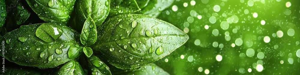 close-up of drops on basil. Selective focus close-up of drops on basil. Selective focus